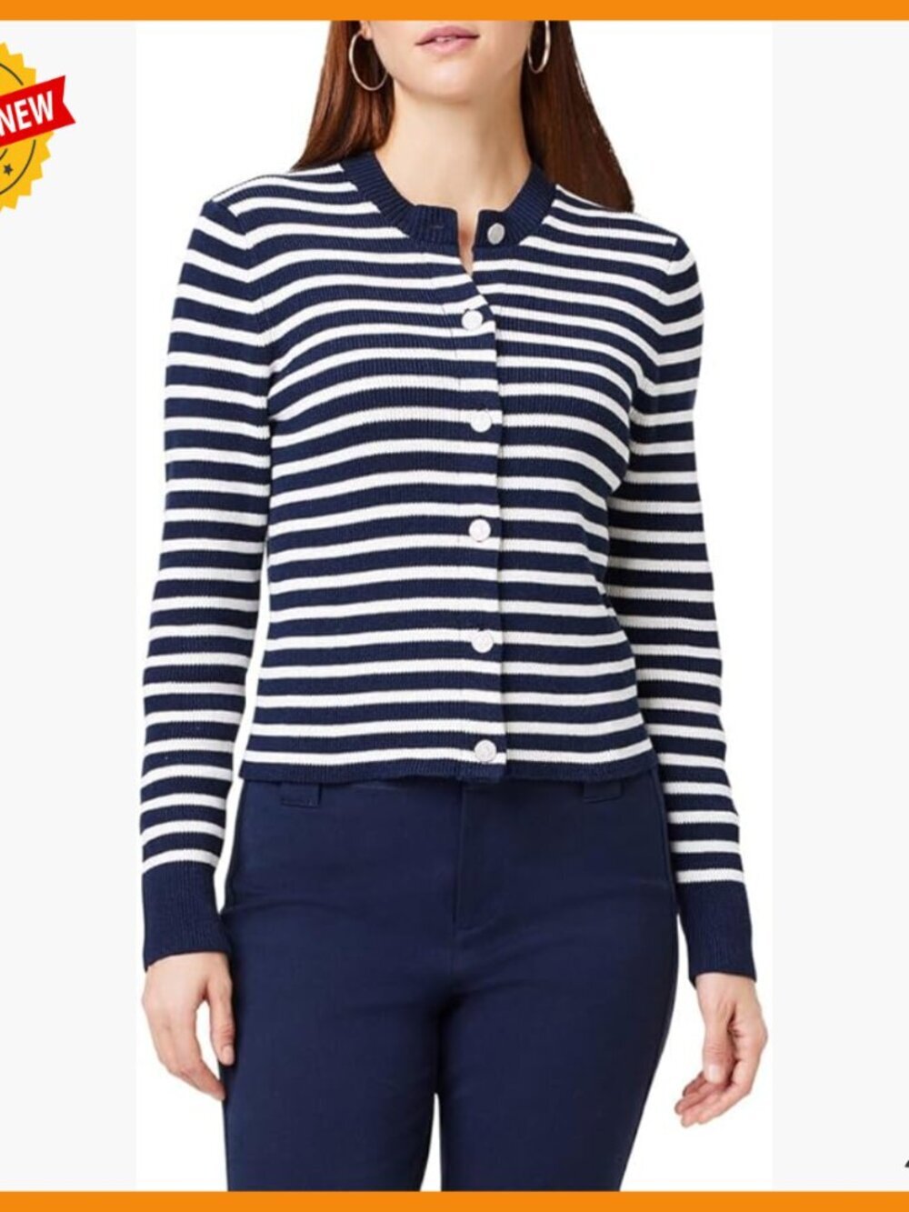 Midweight Button Front Cardigan Sweater, 21" Length, Crewneck Long Sleeve